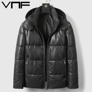 2025新款海宁真皮羽绒服男连帽短款绵羊皮皮夹克加厚保暖外套冬季