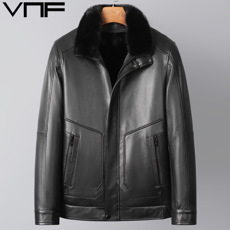 冬季新款真皮皮衣男山羊皮皮毛一体水貂内胆皮夹克爸爸貂皮外套厚