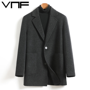 2025秋冬新款100%羊毛大衣男士双面呢中长款西装领无羊绒毛呢外套