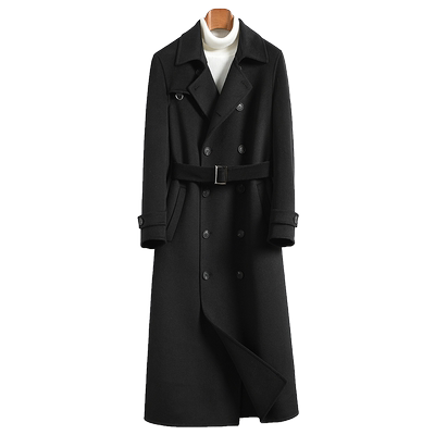 长款过膝双面羊毛呢秋冬腰带大衣