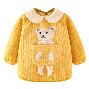 宝宝罩衣冬季外穿洋气加厚儿童围裙防水男女小孩婴儿吃饭围兜护衣