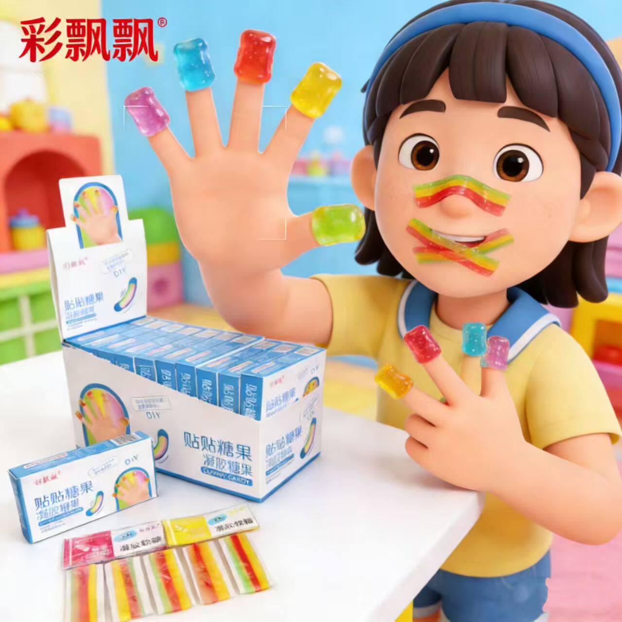彩飘飘糖可贴网红贴贴糖果凝胶软糖校园创意搞怪趣味零食