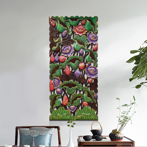 泰国柚木雕花板实木玄关墙面壁挂花格东南亚木雕工艺品挂件装饰画