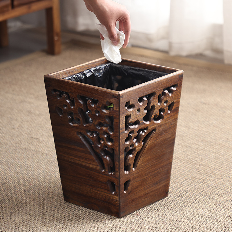泰国复古创意木质垃圾桶无盖