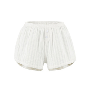 松紧腰宽松辣妹休闲热裤 夏季 复古BM风两粒扣纯棉镂空提花短裤 美式