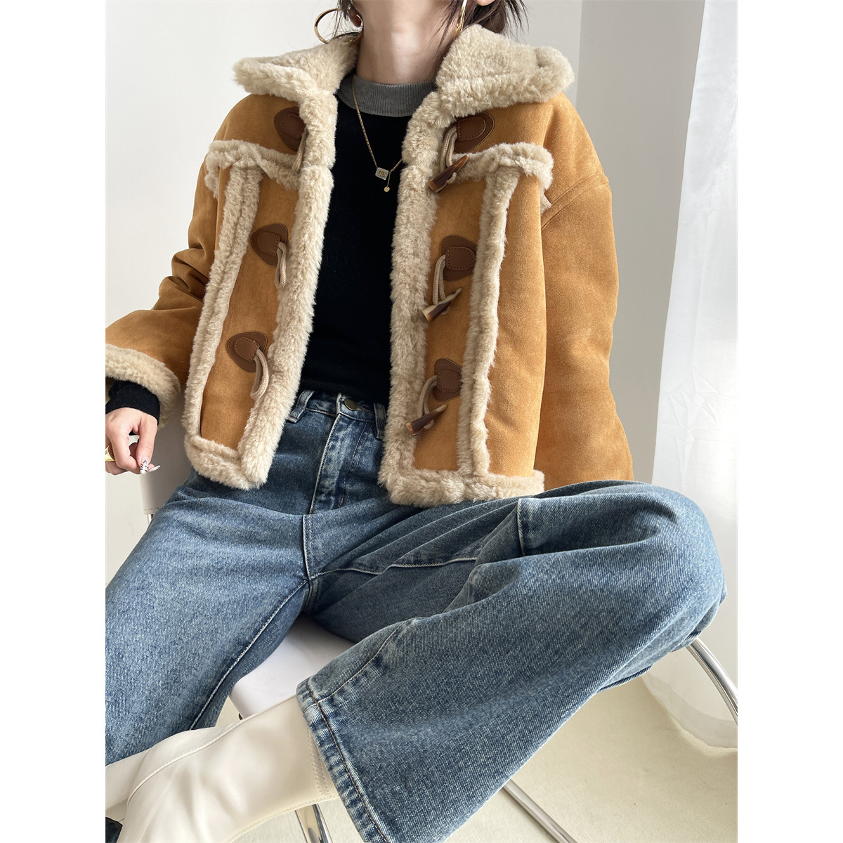 保暖小个子皮毛一体加绒外套女