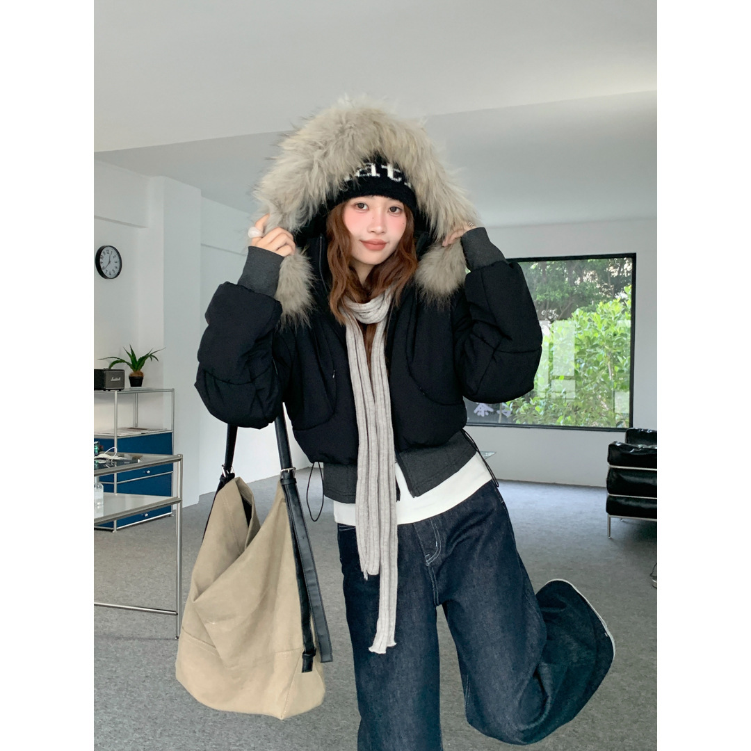 真毛领收腰廓形棉服外套短款夹克