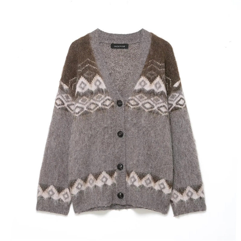 单排扣擦色效果提花针织外套