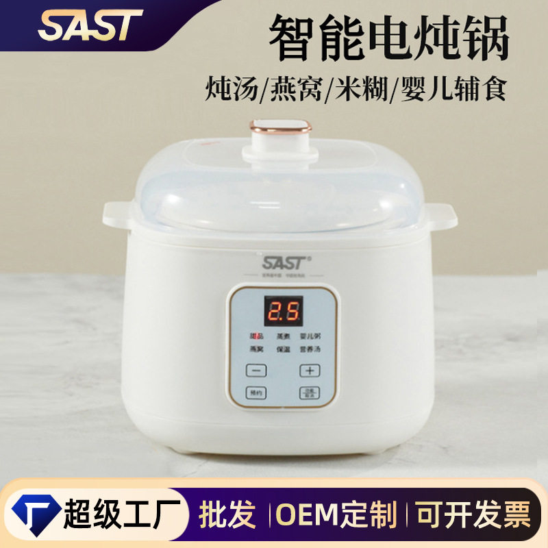 SAST电炖锅1L迷你陶瓷养生燕窝电炖盅家用全自动小型隔水炖锅