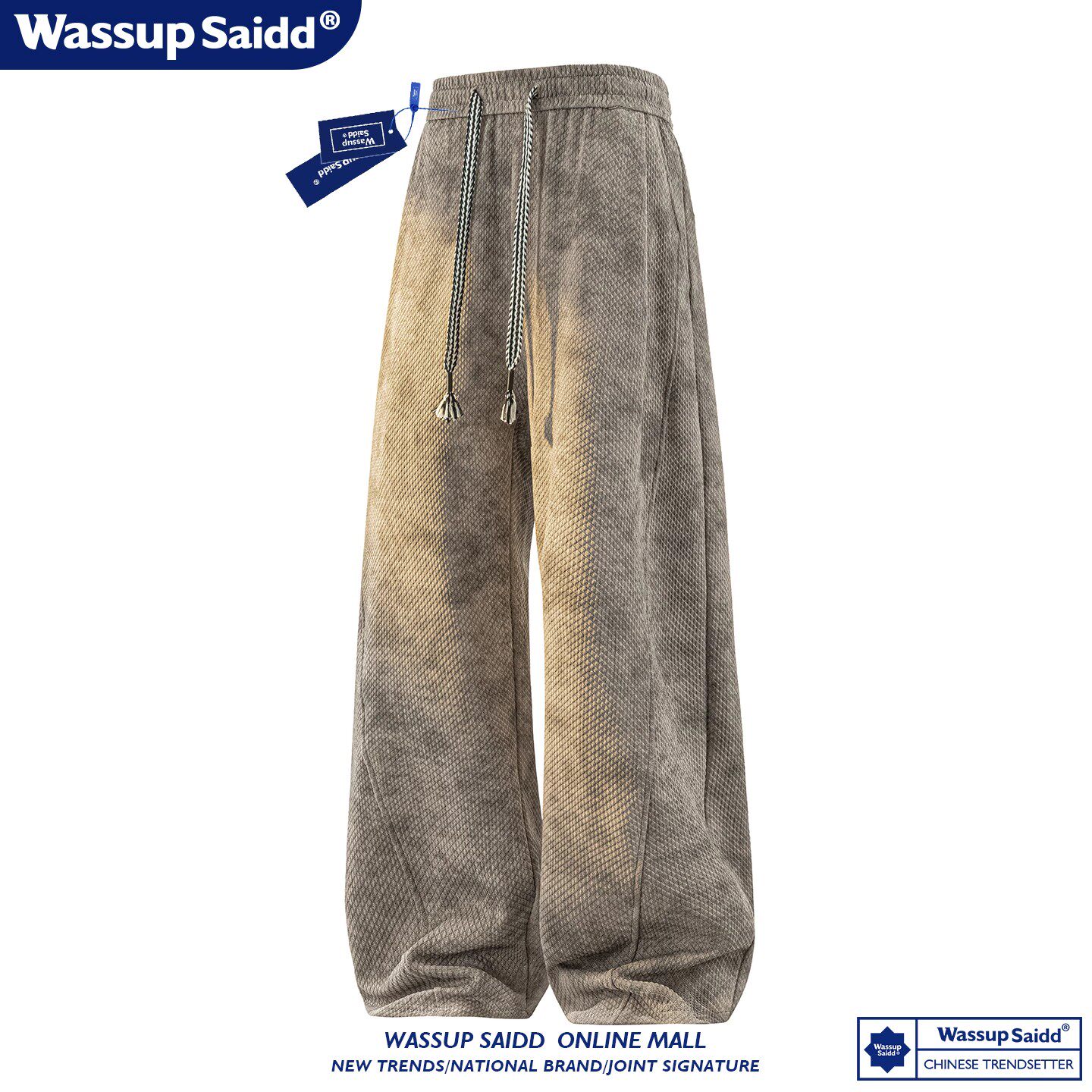 thumbnail for Wassup Saidd American-Style Dirty Pants, Autumn and Winter Fleece-Lined Thickened Trousers, Men's Wide-Leg Sports Sweatpants