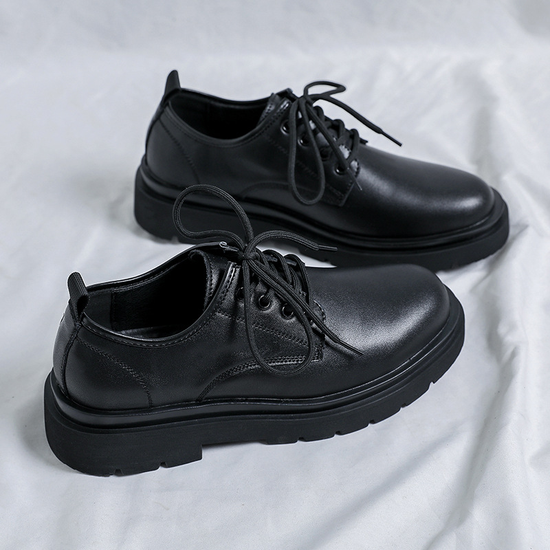 男鞋2025夏季男休闲皮鞋透气英伦单鞋商务正装软底黑色大头鞋