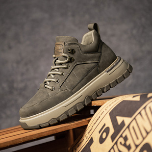 复古棕色皮鞋男鞋皮面高帮鞋短靴马丁靴子春秋新款英伦风中帮工装