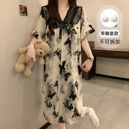 带胸垫夏季云朵棉公主风睡裙