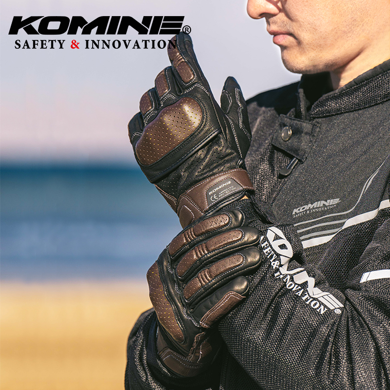 KOMINE春夏赛车骑士男摩托车骑行手套复古风山羊皮透气防摔GK-217