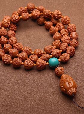 龙纹核桃雕刻双面108罗汉54颗脖挂长串项链文玩佛珠男女通用礼物1