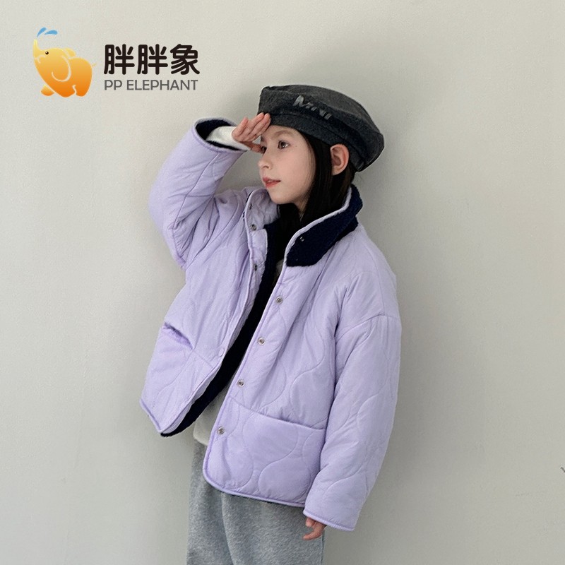 胖胖象秋冬季新款男女童双面穿拼色棉衣中大儿童立领加绒棉衣棉袄