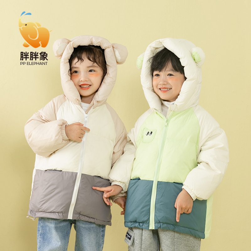 胖胖象童装儿童连帽羽绒服短款宝宝冬装冬女童男童眼睛印花外套