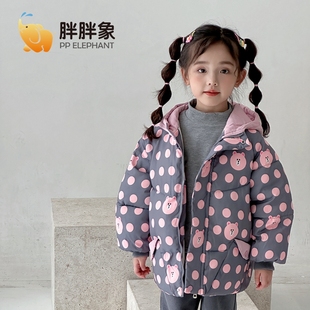 胖胖象秋冬季儿童连帽印花羽绒棉衣外套中小童男女宝宝棉袄棉外套