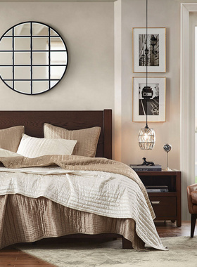 Harbor美式轻复古实木床现代简约乡村风主卧双人床实木大床床头柜