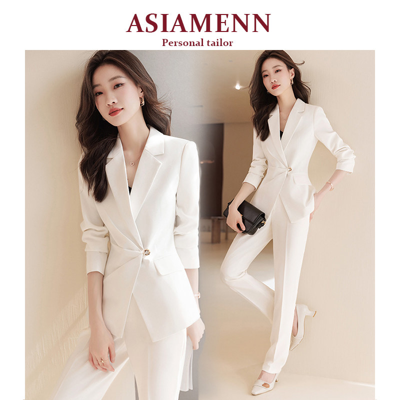 白色商务正装女职业套装春夏小个子高级感气质酒店经理通勤工作服