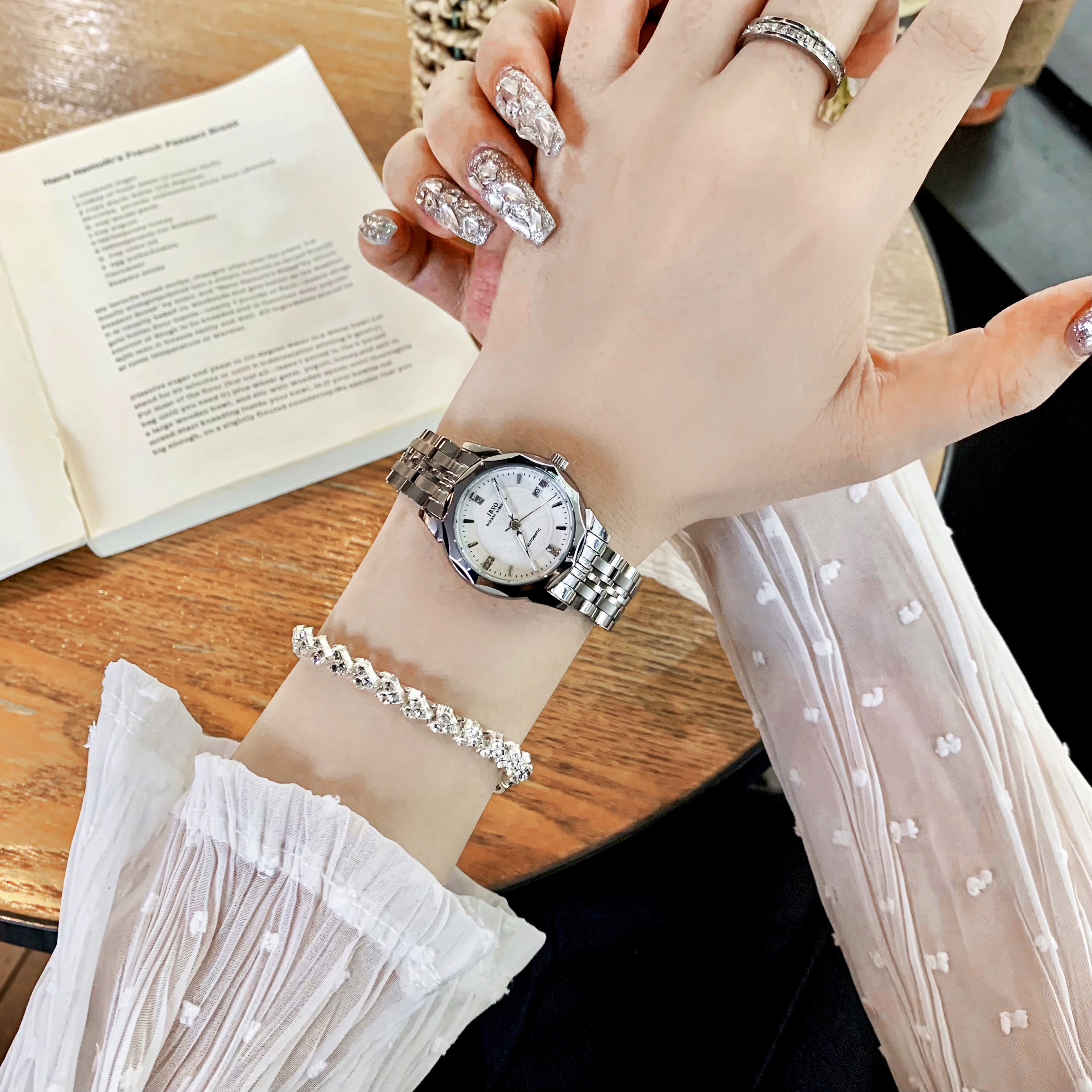 瑞士IBSO全自动机械表女士时尚高端轻奢气质腕表镶钻夜光防水手表