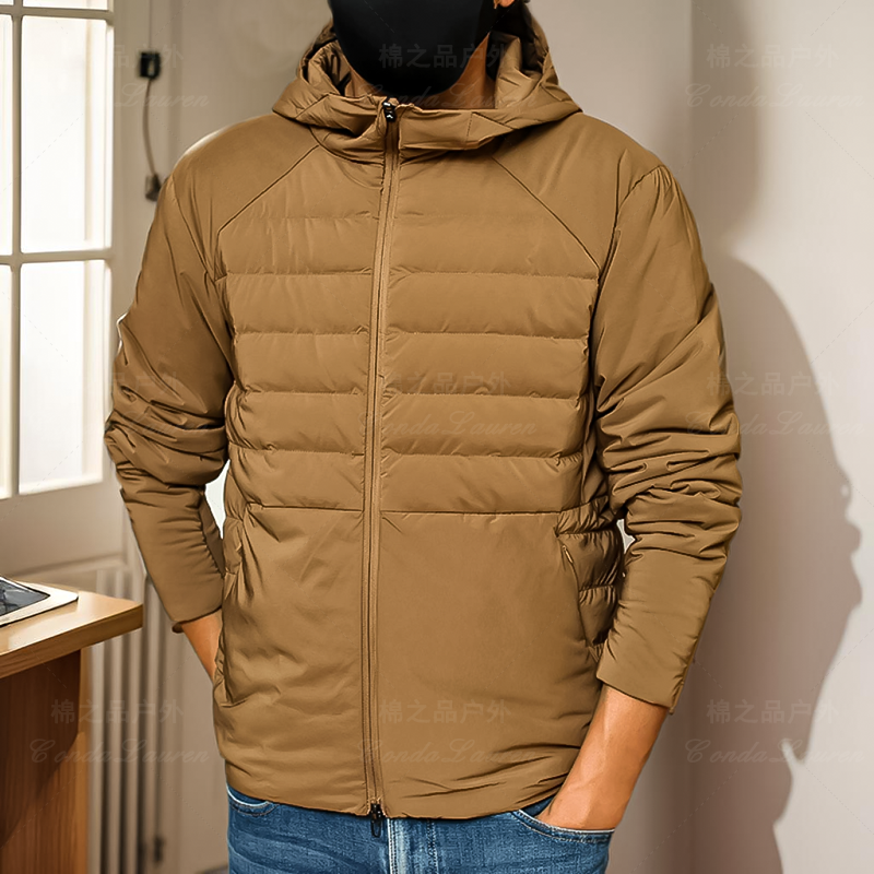 lulu平替  男士户外防水连帽立体拼接轻薄运动羽绒服外套