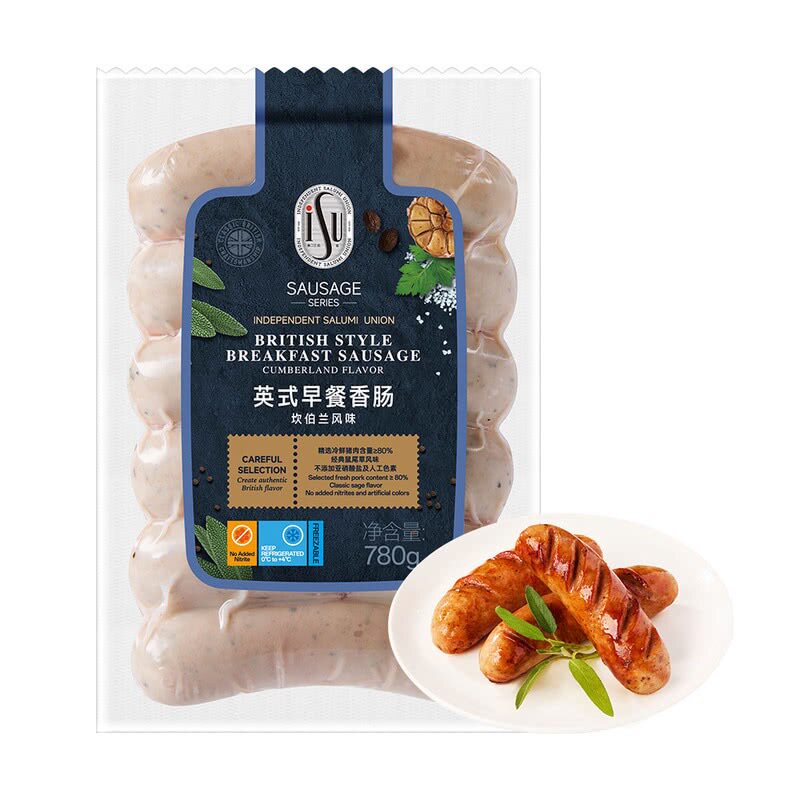 山姆iSU英式坎伯兰风味早餐香肠12根即食猪肉烤肠三明治汉堡diy