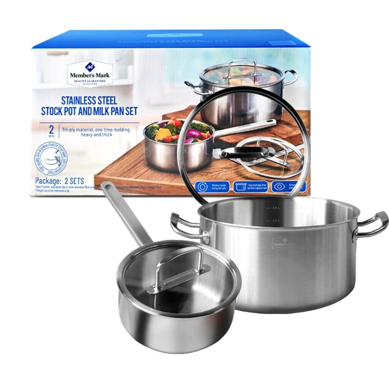 山姆食品级304不锈钢汤奶锅二件套洗碗机24cm加18cm电磁炉燃气灶