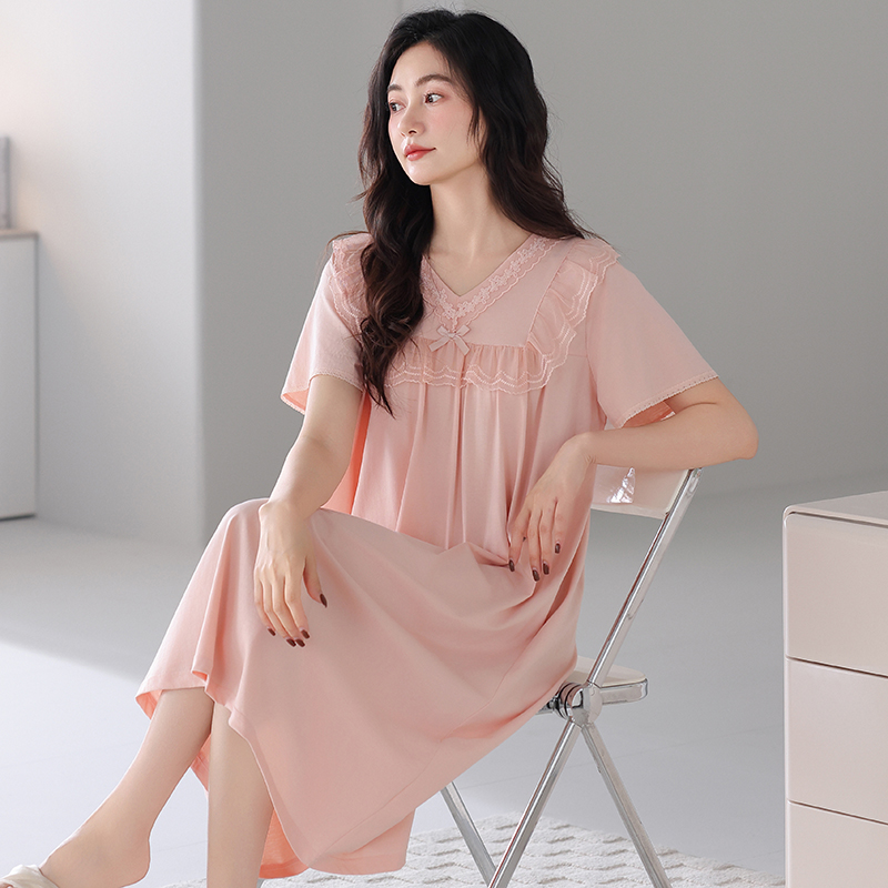 睡裙女士夏季薄款纯棉短袖睡衣2025新款夏天孕妇大码家居服连衣裙