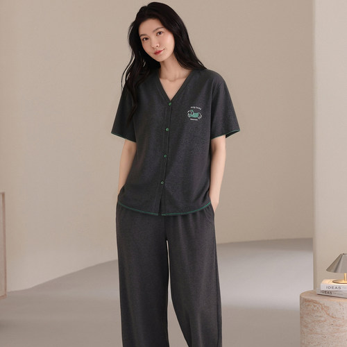 睡衣女夏季纯棉短袖长裤薄款夏天