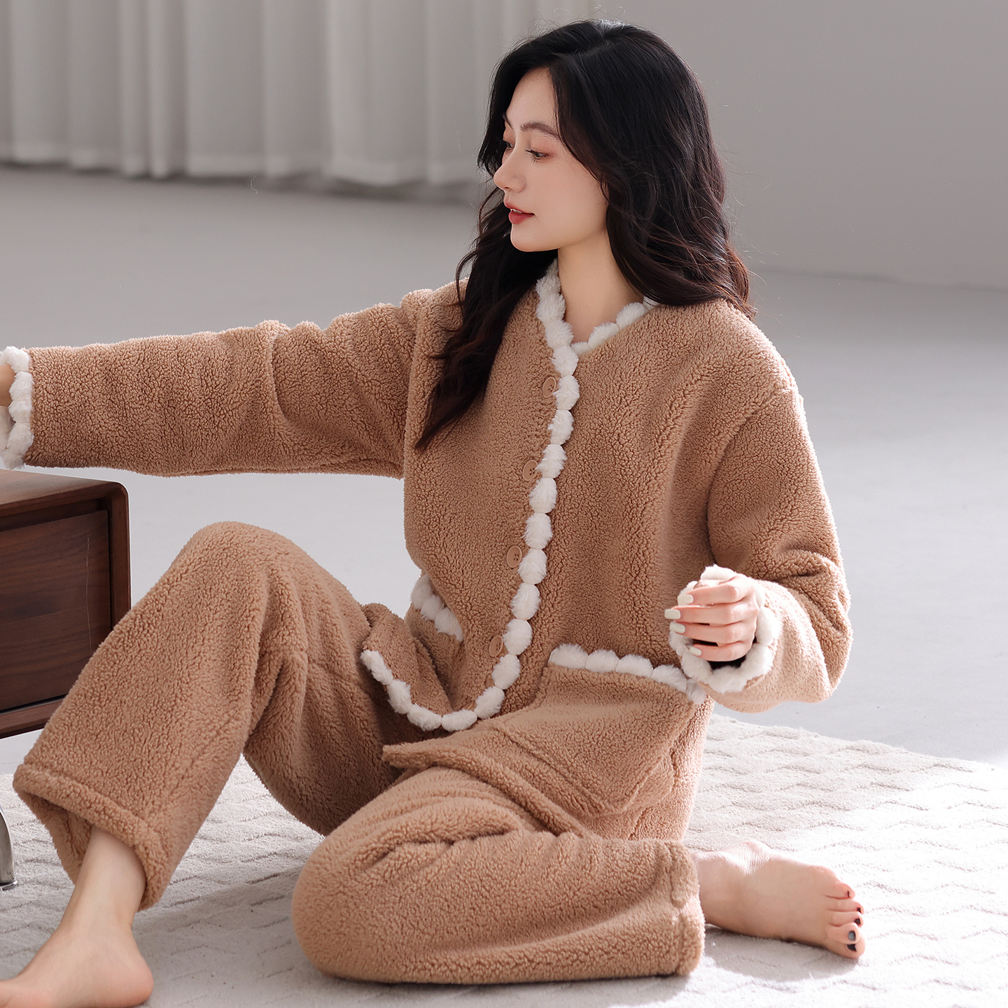 睡衣女士冬季珊瑚绒加厚加绒保暖