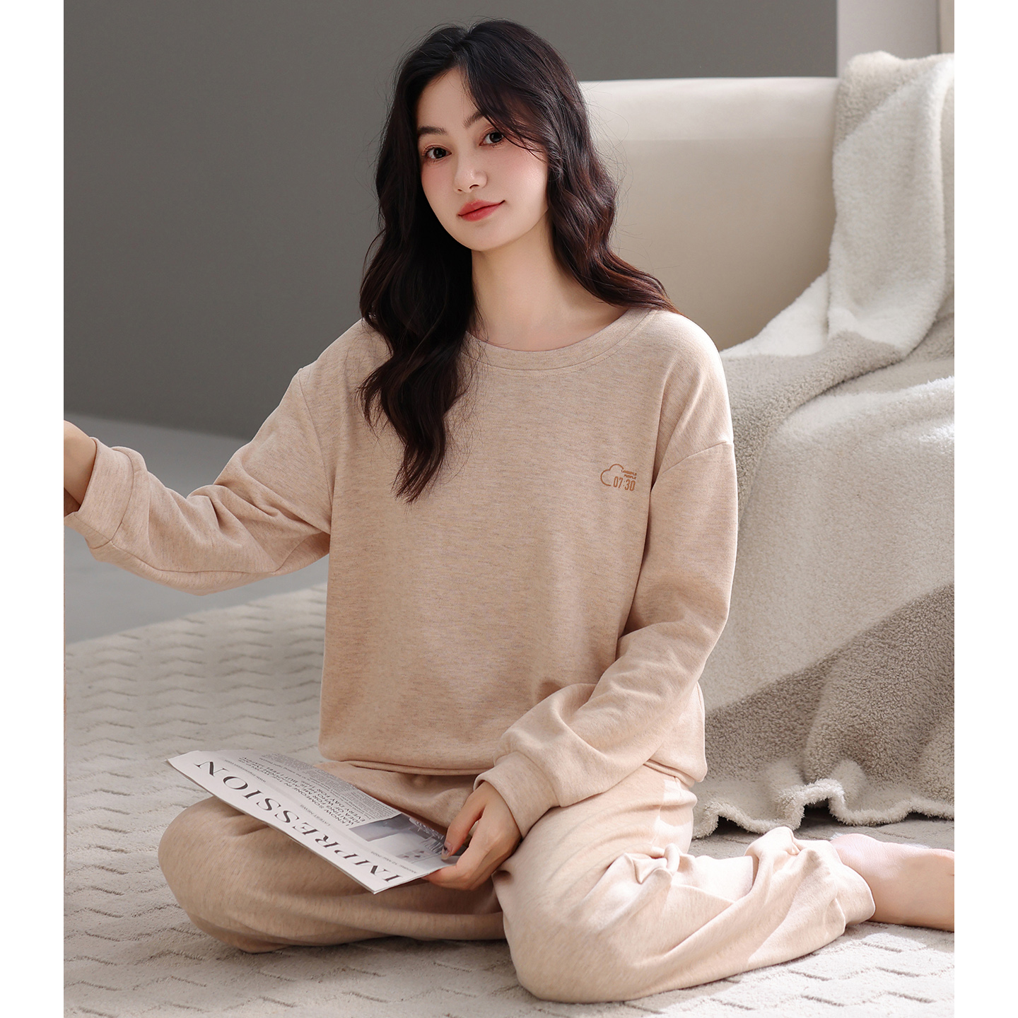 德绒睡衣女秋冬季薄款长袖女款