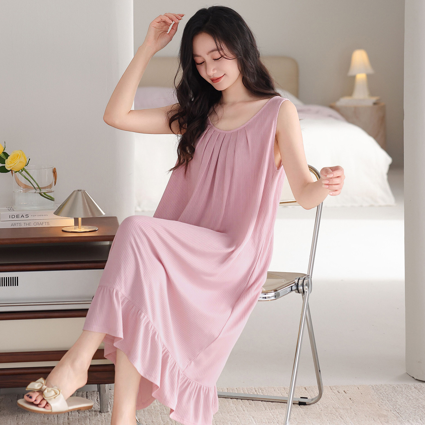 睡裙女款夏季带胸垫莫代尔背心女士夏天薄款睡衣无袖裙子2026新款