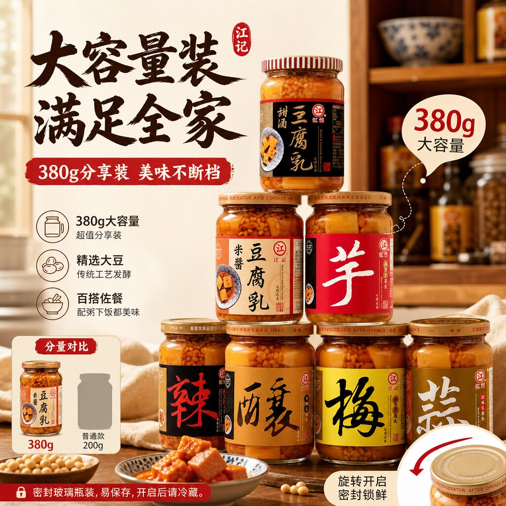台湾原装进口江记梅子豆腐乳甜酒蒜味红曲酒酿辣豆瓣芋头腐乳380g