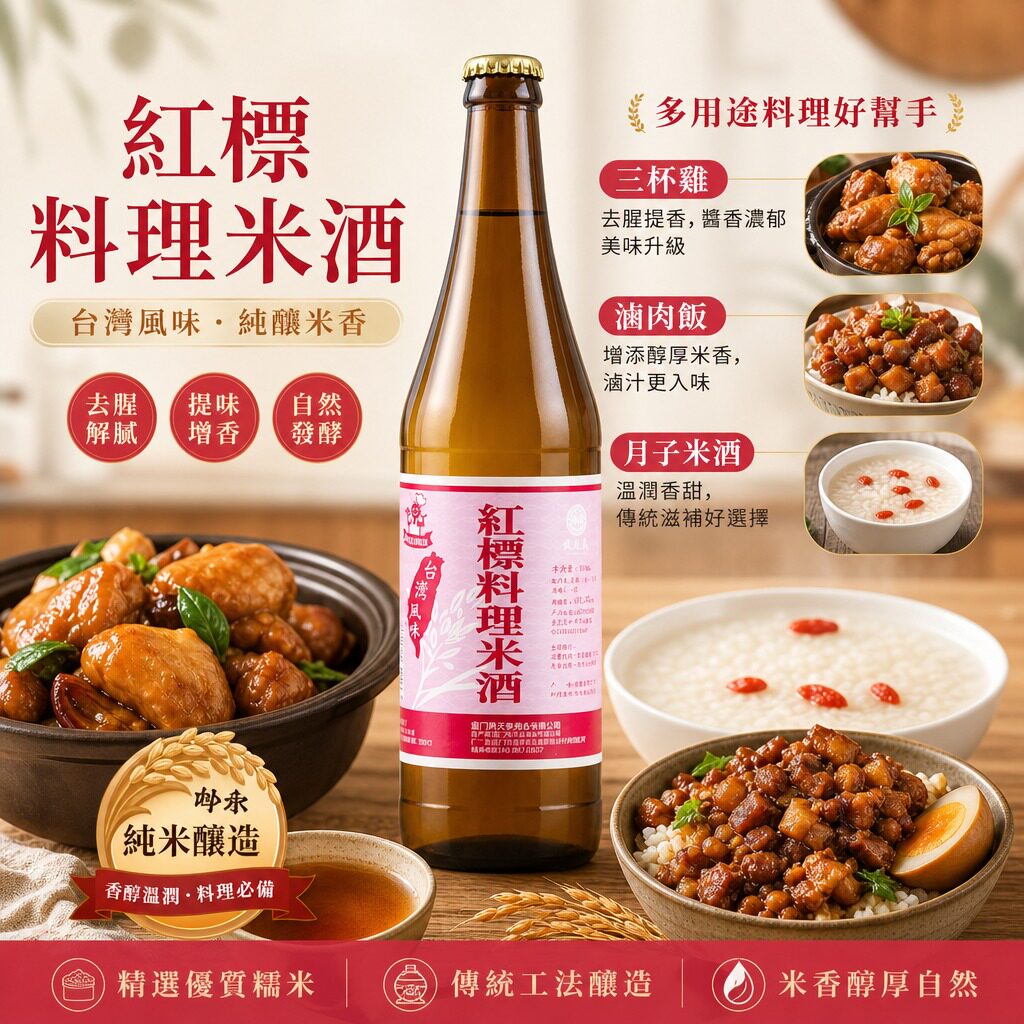 台湾进口公卖局红标料理米酒三杯鸡麻油鸡卤肉饭调味料商用料酒