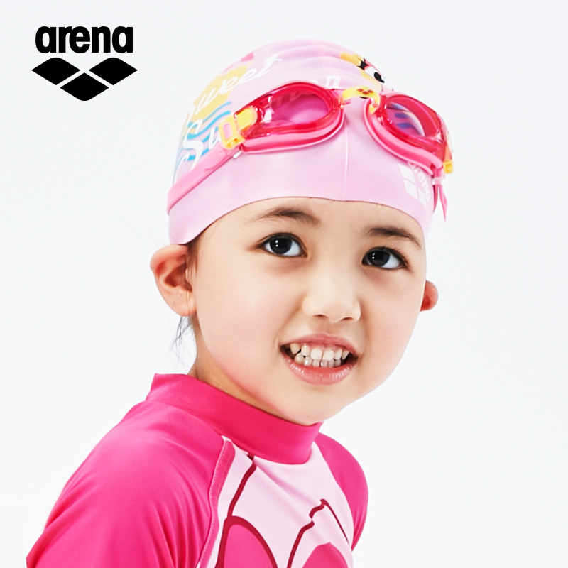 arena儿童泳镜泳帽女童游泳帽装备男童大框专业防水防雾游泳眼镜