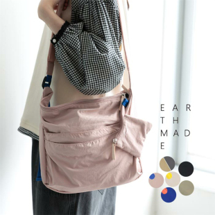 earthmade日本原厂真品潮牌杂志小众贵妇尼龙布配牛皮单肩斜挎包