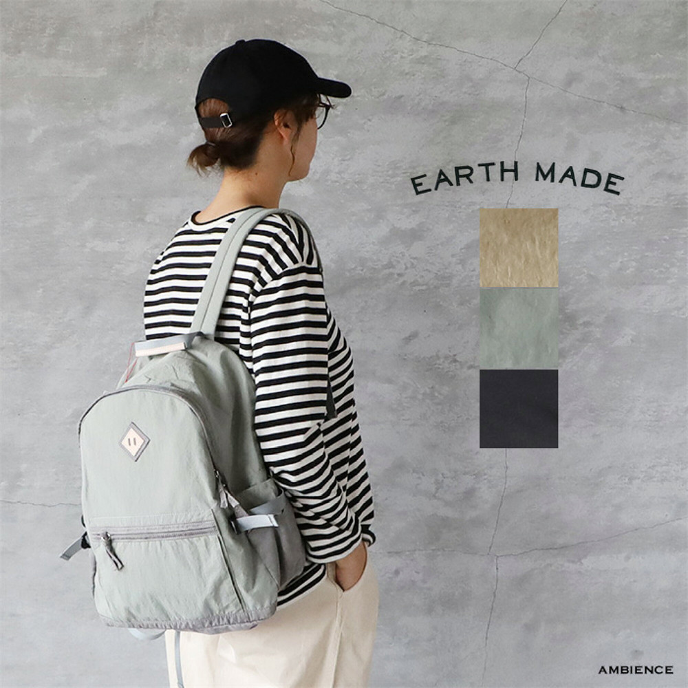 earth made日本原厂真品复古潮牌学院风撞色尼龙布配拉链双肩背包