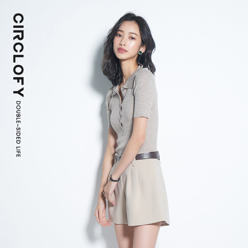 阿cir 翻领针织polo衫女学生2020夏新款ins短袖t恤薄款打底上衣潮
