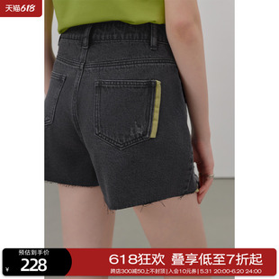 新款 CIRCLOFY瑟夕 女设计感夏季 子 高腰黑色牛仔短裤 直筒阔腿裤