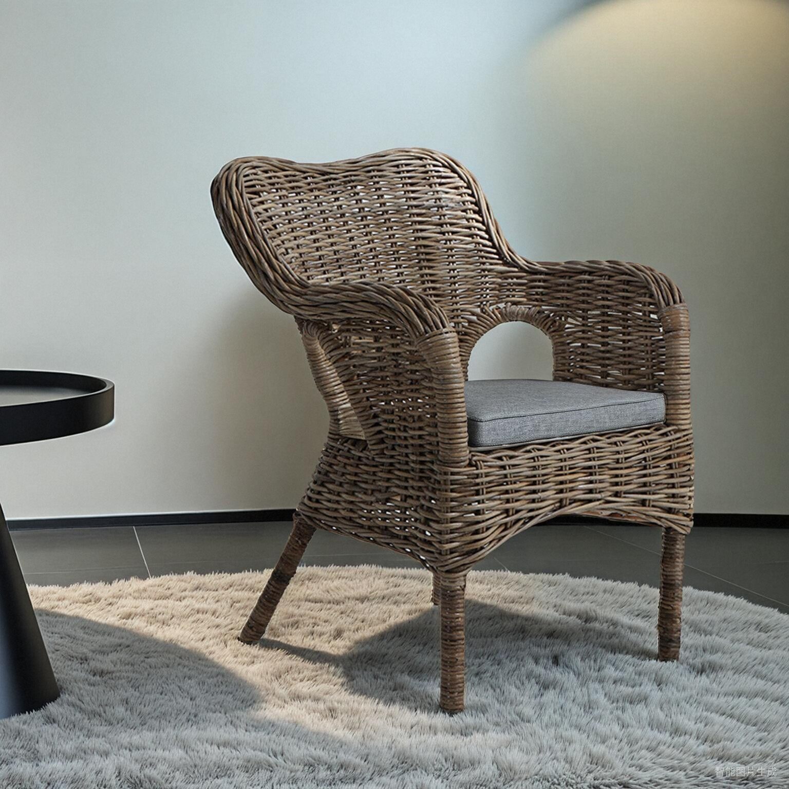 慢家居东南亚风印尼藤编单人椅花园侘寂风中古天然法式户外藤椅子