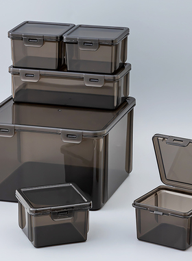 桌面杂物收纳盒黑色透明储物多功能储物方形盒子防尘带盖储物盒