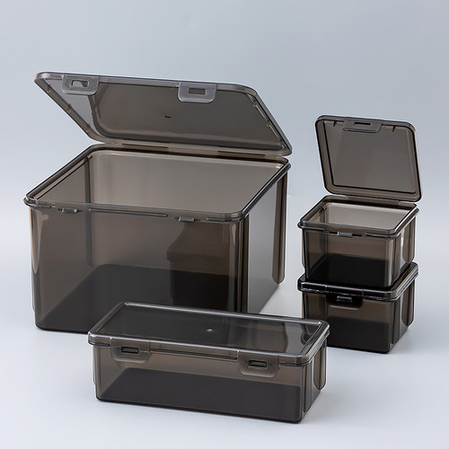 桌面杂物收纳盒多功能储物盒黑色透明避光整理盒方形盒子防尘带盖