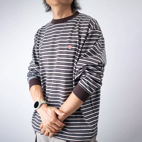 Danton复古格纹圆领长袖T恤