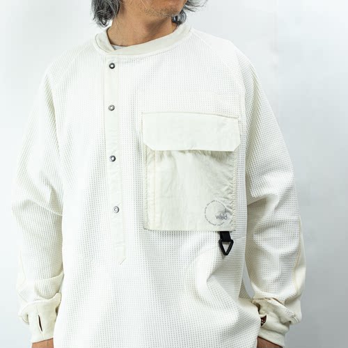 休闲针织长袖圆领T恤涤纶华夫格