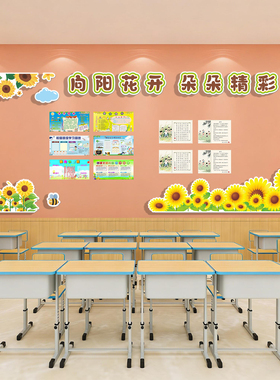 向日葵环创主题教室文化墙装饰班级公告栏作品展示黑板报布置墙贴