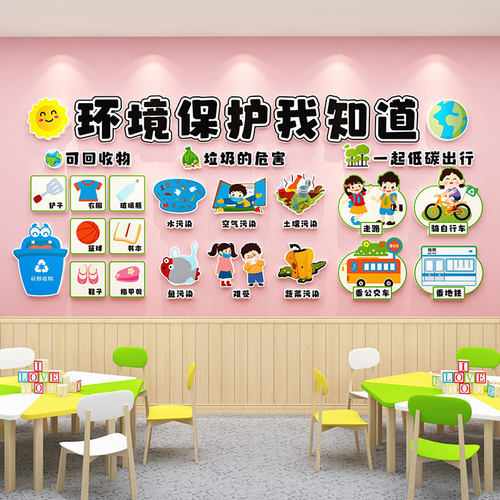 幼儿园环创主题墙成品爱保护环境教室走廊墙面装饰班级文化墙贴3d
