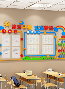 W1TR班级布置教室装饰学习园地文化墙小学校公告栏作品照片展示墙
