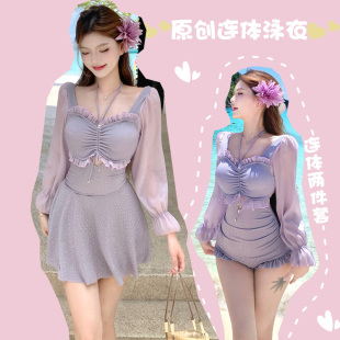 小胸聚拢微胖女孩显瘦 保守2025新款 般沐大码 温泉泳衣女高级感长袖