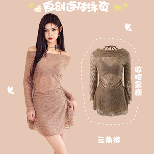 纯欲风遮肚显瘦泳衣女 罩衫 大码 胖mm度假比基尼性感三件套分体长袖